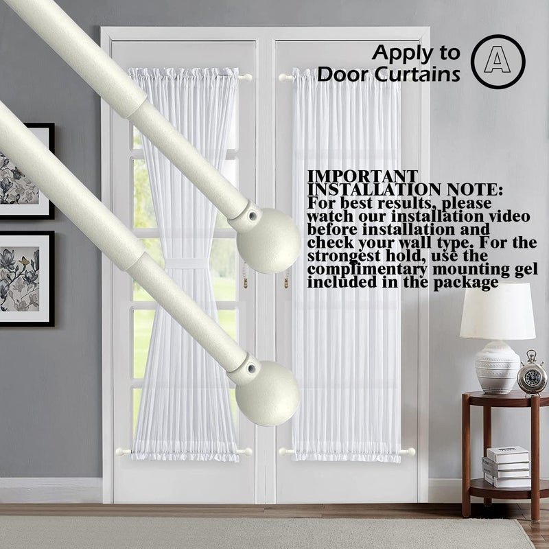 ARNORX Adjustable Cafe Curtain Rods for French Doors, 16-28 Inch, Small Windows - 2 Pack, 3/8 Inch Diameter, Easy No Drill & Screw Mount, Classic Ball Finial, White - Image 2